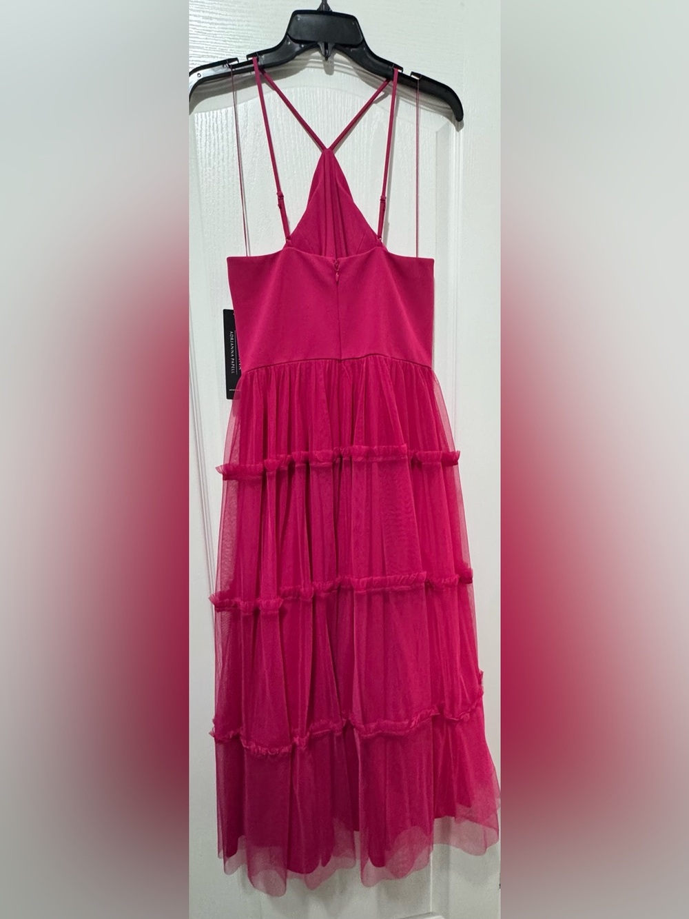 Adrianna Papell Mixed Media Tiered Cocktail Midi Dress - Picture 5 of 12